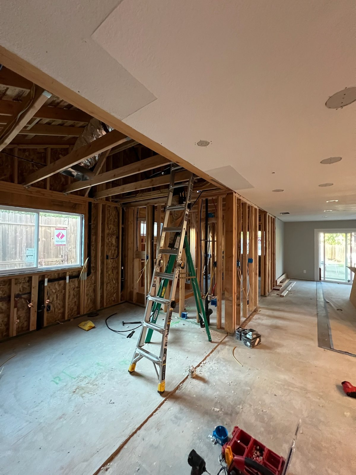 Interior framing during a home addition