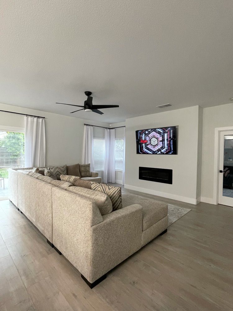 Fireplace wall rebuilt as an electric fireplace