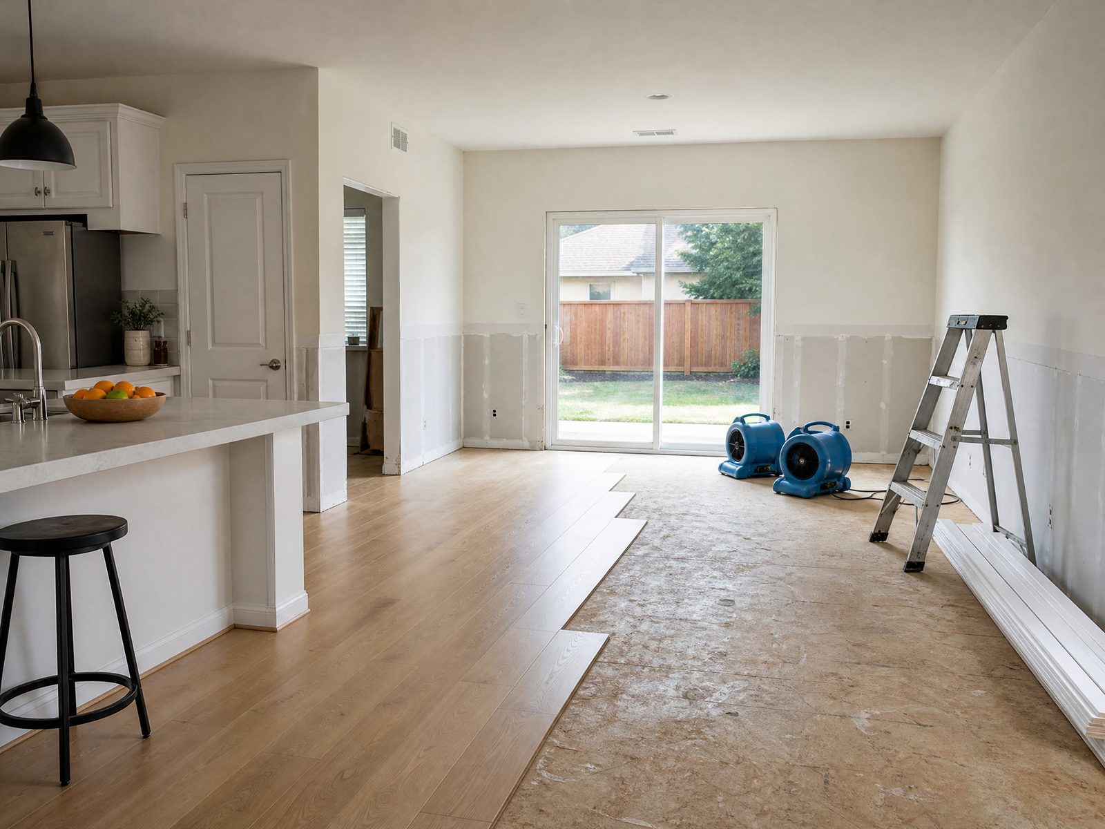 A family room interior at a Karp Construction job site